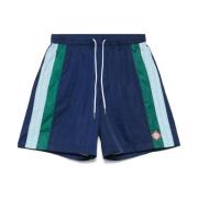 Plissert Nylon Blå Shorts