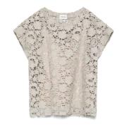 Blomsterbrodert Beige Bluse