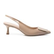 Beige Medina pumps i skinn med applikasjon