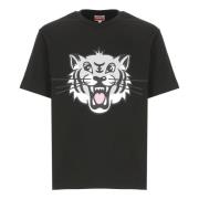 Glad Tiger Print Bomull T-skjorte