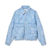 Lys Denim Blomsterprint Oversized Jakke