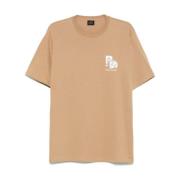 Beige Logo Print Bomull T-skjorte