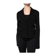 Sort Strikket Blazer Lang Ermer