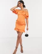 NA-KD puff sleeve mini dress with frill hem in orange