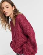 NA-KD wool blend cable knitted jumper in burgundy-Red