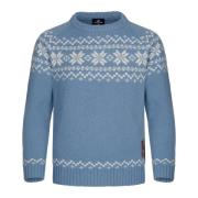 Gridarmor Kids' Snøkrystall Round Neck Ullgenser Light Blue/White