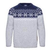 Gridarmor Kids' Snøkrystall Round Neck Ullgenser Light Grey/Dark Navy/...