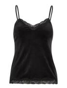 Cami Velours Scallop Lace Topp Black Hunkemöller