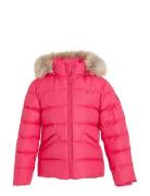 Essential Down Fur Hood Jacket Fôret Jakke Pink Tommy Hilfiger