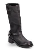 Biaharper Biker Boot Pull Up Leather Høye Støvletter Black Bianco