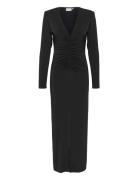 Odagz Ls Long Slit Dress Maxikjole Festkjole Black Gestuz