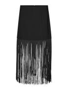 Fringe Skirt Langt Skjørt Black Second Female