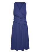 Str Matte Jersey-Dress Knelang Kjole Blue Lauren Ralph Lauren