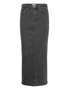 Column Denim Skirt Knelangt Skjørt Grey Gina Tricot