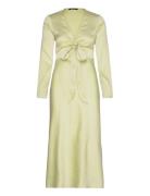 Tie Front Satin Midi Dress Knelang Kjole Yellow Gina Tricot