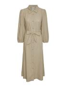 Yasflaxy 3/4 Linen Shirt Dress Noos Knelang Kjole Beige YAS