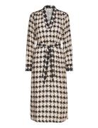 Long Dress In Houndstooth Print Knelang Kjole Cream Coster Copenhagen