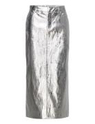 Metallic Midi Skirt Knelangt Skjørt Silver Mango