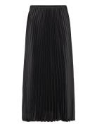 Satin Pleated Skirt Knelangt Skjørt Black Mango