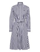 Belted Wide-Stripe Cotton Shirtdress Knelang Kjole Blue Polo Ralph Lau...