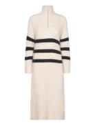 Slfmaline Ls Knit Dress Half Zip Knelang Kjole Cream Selected Femme