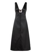 Double Satin Halter-Neck Dress Knelang Kjole Black Ganni