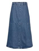 A-Line Denim Skirt Knelangt Skjørt Blue Mango