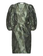 Wrap Dress With Balloon Sleeves Knelang Kjole Green Coster Copenhagen