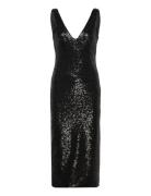 Sequin Low Cut Back Dress Knelang Kjole Black ROTATE Birger Christense...