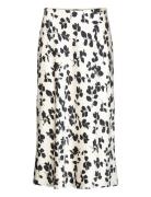 Leaf-Print Charmeuse Midi Skirt Knelangt Skjørt Black Lauren Ralph Lau...