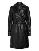 Leather-Effect Trench Coat Trench Coat Kåpe Black Mango