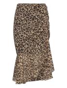 Leopard-Print Skirt With Gathered Detail Knelangt Skjørt Black Mango