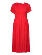 Pleated Vneck Midi Drs Knelang Kjole Red Michael Kors