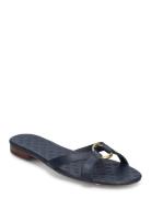 Emmy Nappa Leather Slide Sandal Flate Sandaler Blue Lauren Ralph Laure...