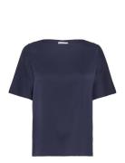 Yoli Silk Blouse Tops Blouses Short-sleeved Navy Ahlvar Gallery