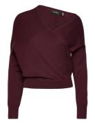 Cotton-Blend Surplice Jumper Tops Knitwear Jumpers Burgundy Lauren Ral...