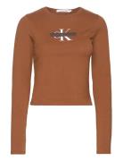 Seasonal Monologo Long Sleeve Tops T-shirts & Tops Long-sleeved Brown ...