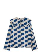 Wide-Collared Check Shirt Tops Shirts Long-sleeved White Bobo Choses