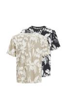 Jjejeff Aop Tee Ss 2Pk Mp Tops T-shirts Short-sleeved Beige Jack & J S