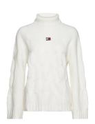 Tjw Badge Trtlnk Cable Sweater Tops Knitwear Turtleneck White Tommy Je...