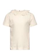 T-Shirt Ss Pointelle Tops T-shirts Short-sleeved Cream En Fant