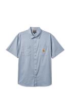 Builders Mechanic S/S Wvn Tops Shirts Short-sleeved Blue Brixton