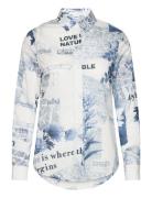 Flowers News Tops Shirts Long-sleeved Blue Desigual