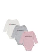 3Pk Longsleeve Bodysuits Langermet Bodysuit Multi/patterned Champion