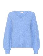 Kasarla V-Neck Pullover Tops Knitwear Jumpers Blue Kaffe