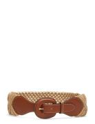 Leather-Trim Corded Macramé Wide Belt Belte Brown Lauren Ralph Lauren