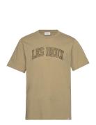 Script T-Shirt Tops T-shirts Short-sleeved Khaki Green Les Deux