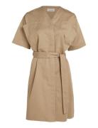 Cotton Linen Belted Shift Dress Kort Kjole Beige Calvin Klein