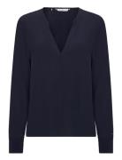 Viscose Crepe V-Neck Blouse Tops Blouses Long-sleeved Navy Tommy Hilfi...