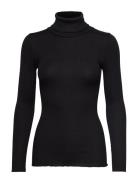 Silk T-Shirt W/ Roller Neck Tops Knitwear Turtleneck Black Rosemunde